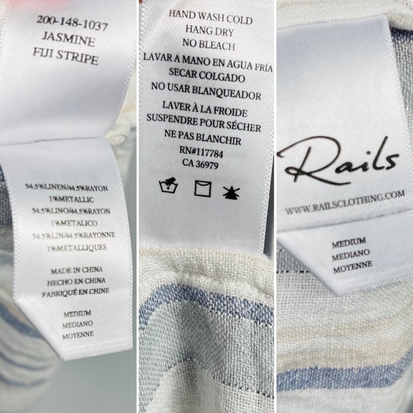 RAILS JASMINE STRIPE DRESS LONG SLEEVE LINEN BLEND IMETALLIC FIJI STRIPE REVOLVE - Picture 9 of 16